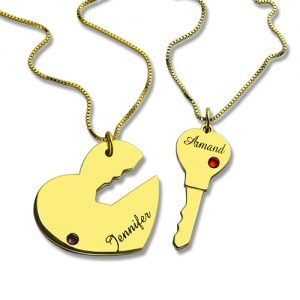 Llave de mi corazón Nombre de pareja Collares pendientes Oro