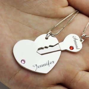 Juego de colgante con el nombre de la llave de mi corazón para pareja Plata de ley 925