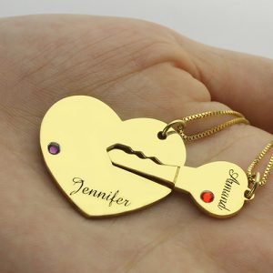 Llave de mi corazón Nombre de pareja Collares pendientes Oro