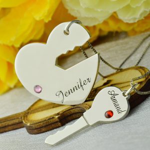 Juego de colgante con el nombre de la llave de mi corazón para pareja Plata de ley 925