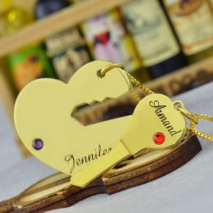 Llave de mi corazón Nombre de pareja Collares pendientes Oro