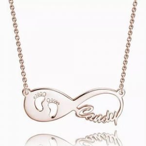 Baby Footprint Infinity שם שרשרת בציפוי זהב ורד