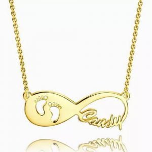 Baby Footprint Infinity Name שרשרת בציפוי זהב 14 קראט