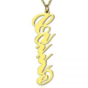שרשרת Carrie Name Plate אנכית בציפוי זהב 18K