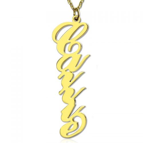 Collar con placa de identificación vertical Carrie chapado en oro de 18 quilates