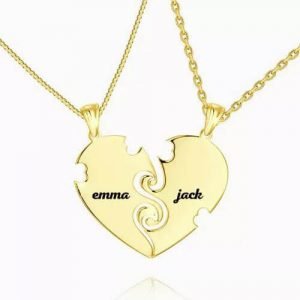 "True Love" Couples Heart Necklace With Engraving 14k Gold Plated
