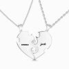 Collar de corazón "Parejas de amor verdadero" con grabado de plata