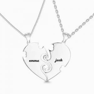 "True Love" Couples Heart Necklace With Engraving Silver