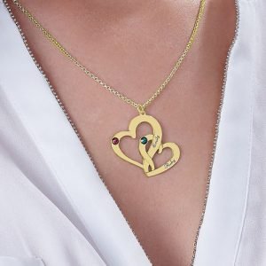 שרשרת שני לבבות חריטה בציפוי זהב