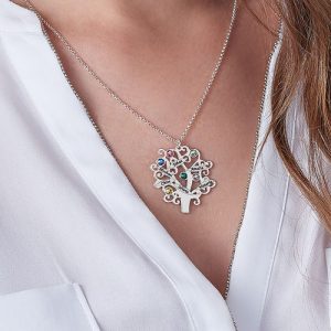 Collar personalizado de plata esterlina con árbol genealógico