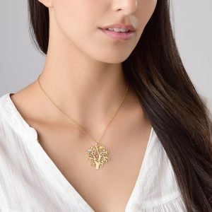 Collar de árbol genealógico chapado en oro con piedras natales