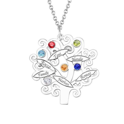 Collar personalizado de plata esterlina con árbol genealógico