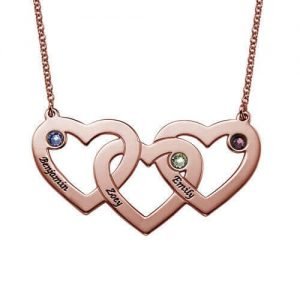 Collar de corazones entrelazados con piedras natales - Chapado en oro rosa