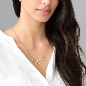 Collar de corazones entrelazados con piedras natales - Chapado en oro rosa