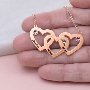 Collar de corazones entrelazados con piedras natales - Chapado en oro rosa