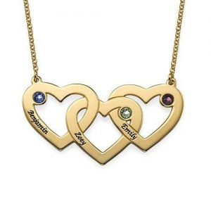 Collar de corazones entrelazados con piedras natales - Chapado en oro
