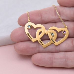 Collar de corazones entrelazados con piedras natales - Chapado en oro