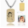 Collier d'étiquette gravé avec photo pour homme avec gravure en acier inoxydable plaqué or 18 carats