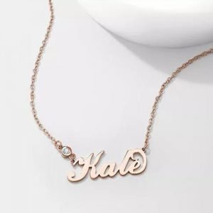 Collar con nombre de piedra de nacimiento personalizado chapado en oro rosa