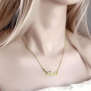 שרשרת שם אבן לידה אישית בציפוי זהב 14 קראט