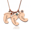 Personalized Mother's Necklace Baby Feet Charm - Rose Gold Plated
