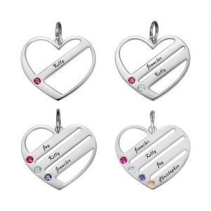 Collar de corazón de piedra de nacimiento con nombres grabados