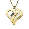 Collier deux coeurs pour toujours avec pierres de naissance - plaqué or