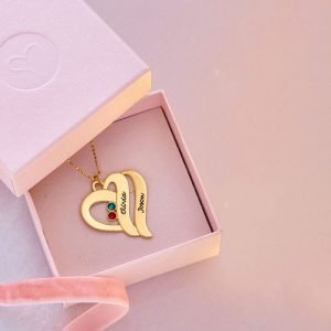 Dos corazones para siempre un collar con piedras natales - Chapado en oro