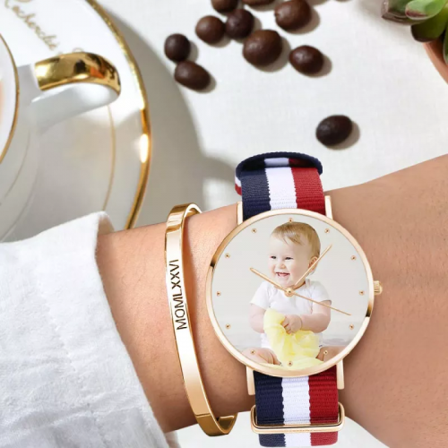 Reloj para mujer Rose Goldtone Photo Color correa de nylon