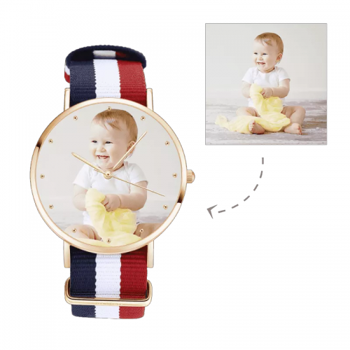 Reloj para mujer Rose Goldtone Photo Color correa de nylon