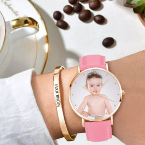 שעון נשים Rose Goldtone רצועת עור ורודה