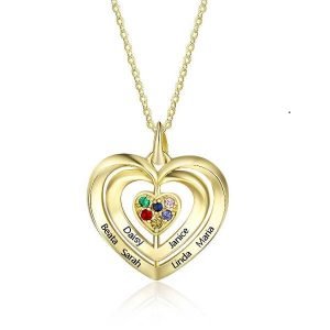 Engraved & Birthstone Personalized Necklace Love Family