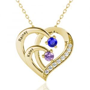 Personalized Name and Birthstone Heart Necklace   in 925 Sterling Silver
