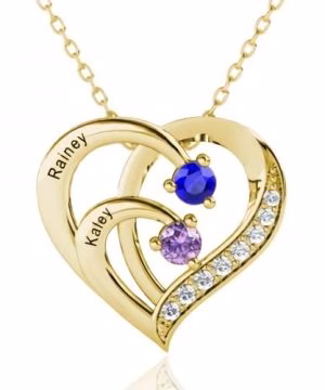 Personalized Name and Birthstone Heart Necklace   in 925 Sterling Silver