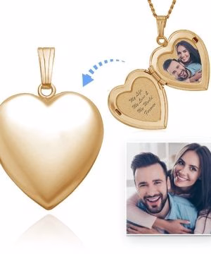 Heart Photo Locket Necklace with Engraving