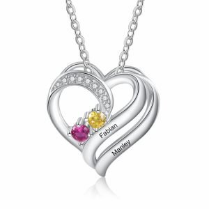 Custom 2 Birthstone Love Heart Necklace