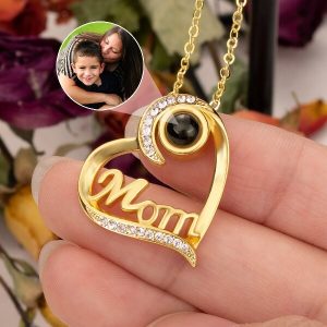 Personalised Mum Heart Pendant Photo Projection Necklace
