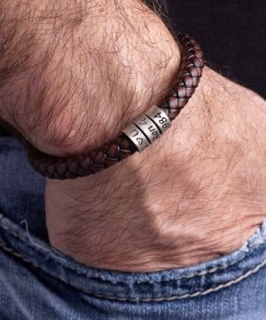 Personalized sterling silver men Single strand thick leather bracelet